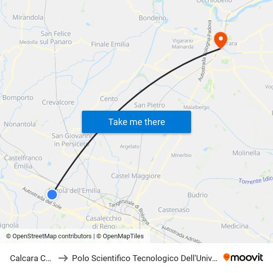 Calcara Cacique to Polo Scientifico Tecnologico Dell'Università Di Ferrara map