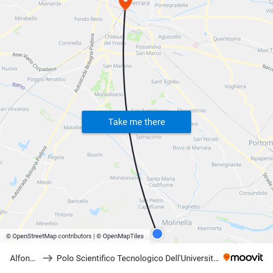 Alfonsoni to Polo Scientifico Tecnologico Dell'Università Di Ferrara map