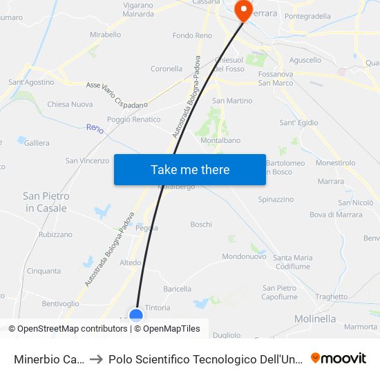 Minerbio Canaletto to Polo Scientifico Tecnologico Dell'Università Di Ferrara map