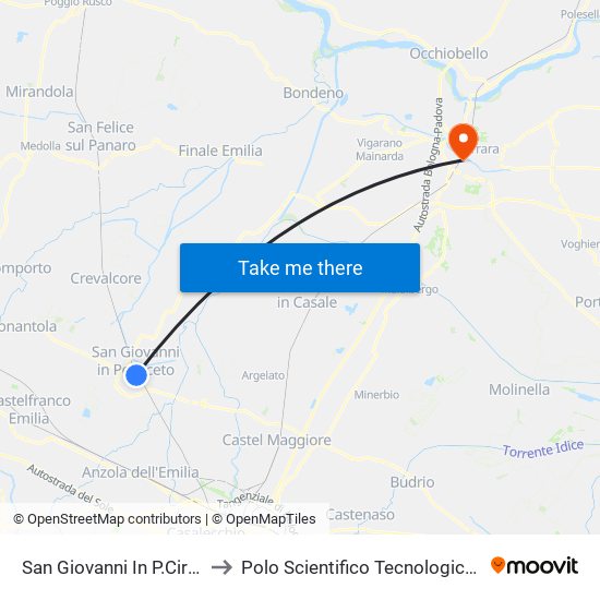 San Giovanni In P.Circonvallazione Dante to Polo Scientifico Tecnologico Dell'Università Di Ferrara map