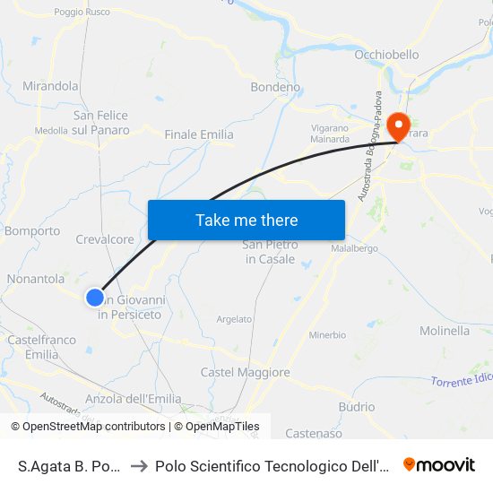 S.Agata B. Porta Otesia to Polo Scientifico Tecnologico Dell'Università Di Ferrara map