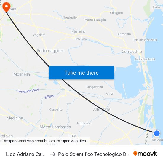 Lido Adriano Camping Adriano to Polo Scientifico Tecnologico Dell'Università Di Ferrara map