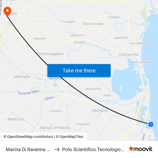 Marina Di Ravenna Camping Piomboni to Polo Scientifico Tecnologico Dell'Università Di Ferrara map