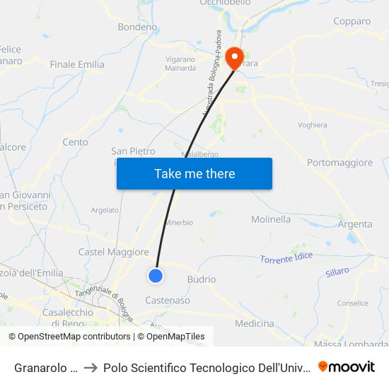 Granarolo Roma to Polo Scientifico Tecnologico Dell'Università Di Ferrara map