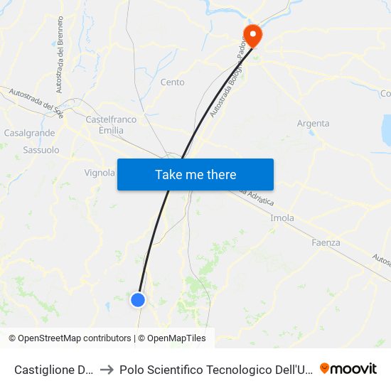 Castiglione Dei Pepoli to Polo Scientifico Tecnologico Dell'Università Di Ferrara map