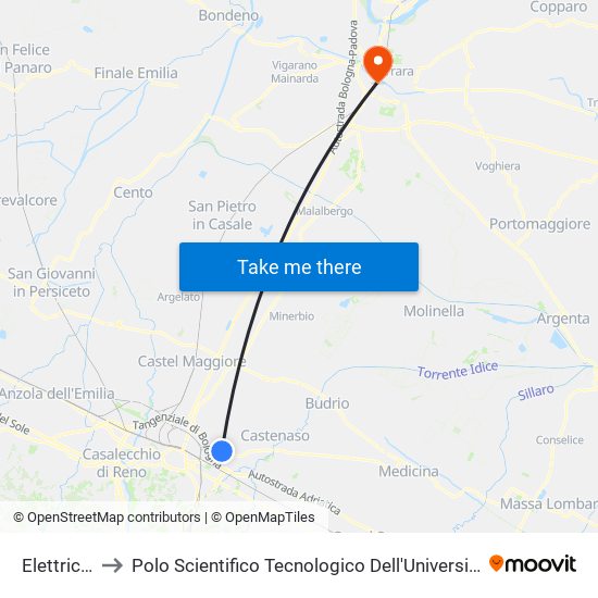 Elettricista to Polo Scientifico Tecnologico Dell'Università Di Ferrara map