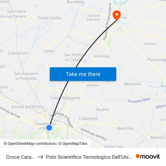 Croce Caravaggio to Polo Scientifico Tecnologico Dell'Università Di Ferrara map