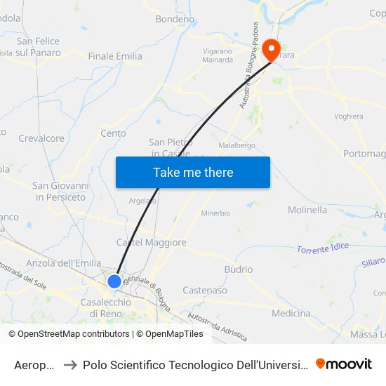 Aeroporto to Polo Scientifico Tecnologico Dell'Università Di Ferrara map