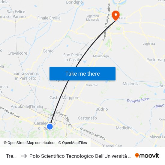 Treves to Polo Scientifico Tecnologico Dell'Università Di Ferrara map