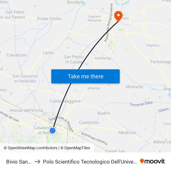 Bivio San Luca to Polo Scientifico Tecnologico Dell'Università Di Ferrara map