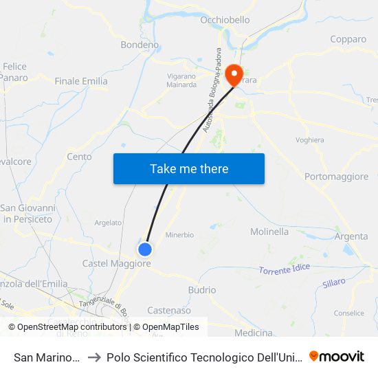 San Marino Centro to Polo Scientifico Tecnologico Dell'Università Di Ferrara map