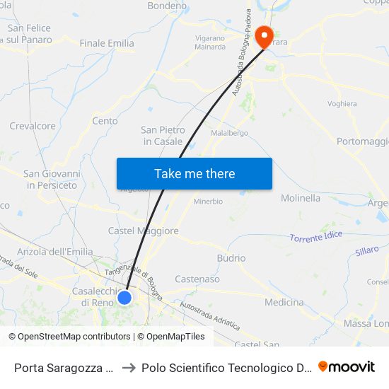 Porta Saragozza - Risorgimento to Polo Scientifico Tecnologico Dell'Università Di Ferrara map