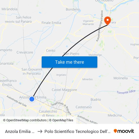 Anzola Emilia Terremare to Polo Scientifico Tecnologico Dell'Università Di Ferrara map