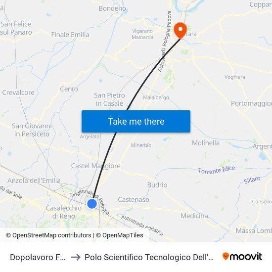 Dopolavoro Ferroviario to Polo Scientifico Tecnologico Dell'Università Di Ferrara map