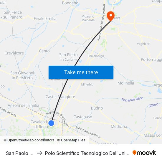 San Paolo Ravone to Polo Scientifico Tecnologico Dell'Università Di Ferrara map