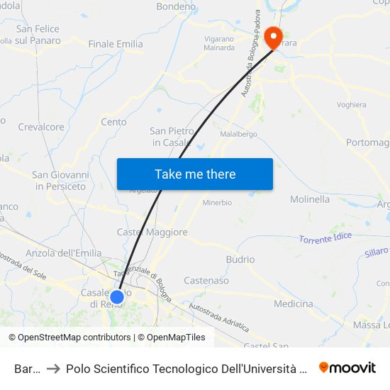 Barca to Polo Scientifico Tecnologico Dell'Università Di Ferrara map