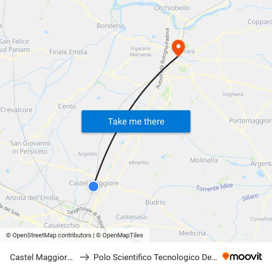 Castel Maggiore Bondanello to Polo Scientifico Tecnologico Dell'Università Di Ferrara map