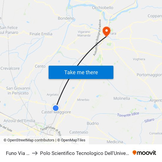 Funo Via Funo to Polo Scientifico Tecnologico Dell'Università Di Ferrara map