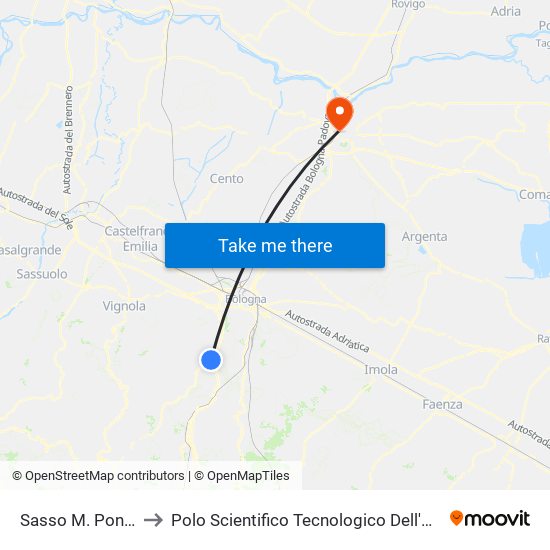 Sasso M. Ponte Nuovo to Polo Scientifico Tecnologico Dell'Università Di Ferrara map