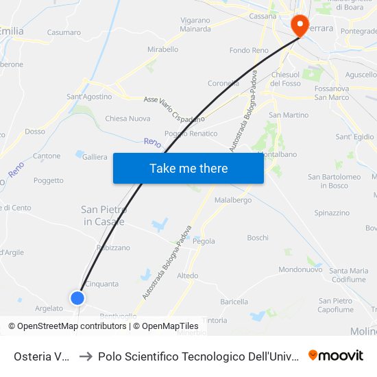 Osteria Vecchia to Polo Scientifico Tecnologico Dell'Università Di Ferrara map