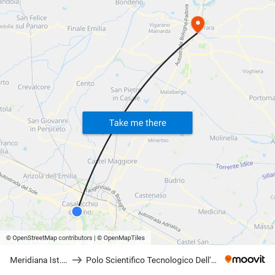 Meridiana Ist.Salvemini to Polo Scientifico Tecnologico Dell'Università Di Ferrara map