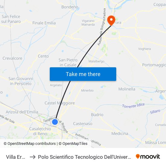 Villa Erbosa to Polo Scientifico Tecnologico Dell'Università Di Ferrara map