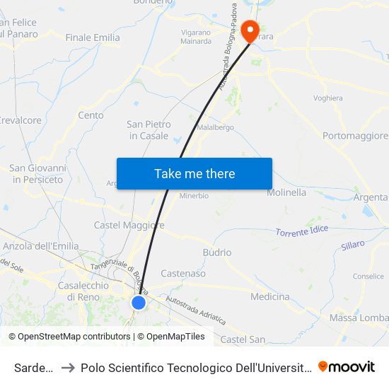 Sardegna to Polo Scientifico Tecnologico Dell'Università Di Ferrara map