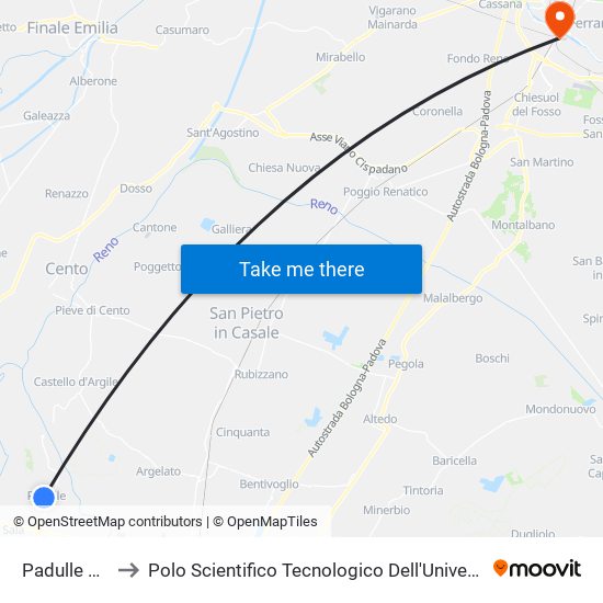 Padulle Poste to Polo Scientifico Tecnologico Dell'Università Di Ferrara map