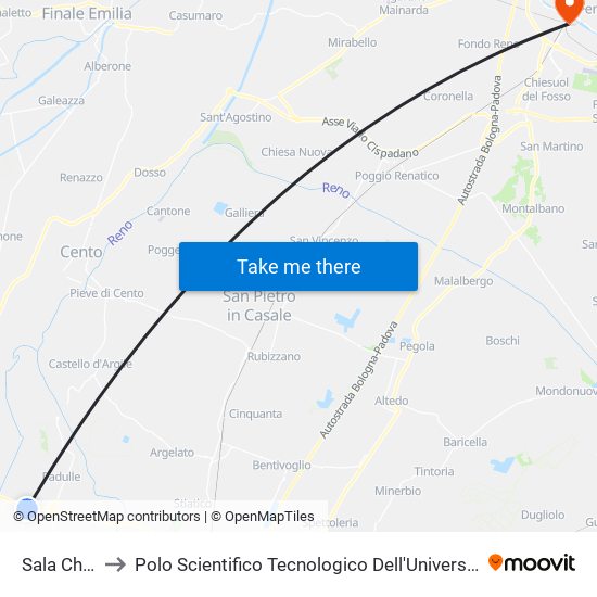 Sala Chiesa to Polo Scientifico Tecnologico Dell'Università Di Ferrara map