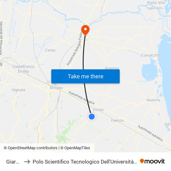 Giarona to Polo Scientifico Tecnologico Dell'Università Di Ferrara map