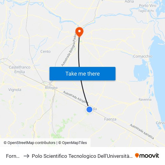 Fornace to Polo Scientifico Tecnologico Dell'Università Di Ferrara map