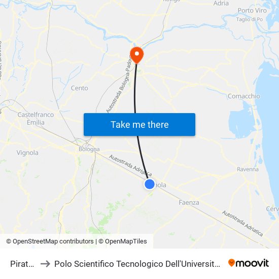 Piratello to Polo Scientifico Tecnologico Dell'Università Di Ferrara map