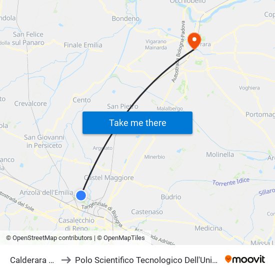 Calderara Collodi to Polo Scientifico Tecnologico Dell'Università Di Ferrara map