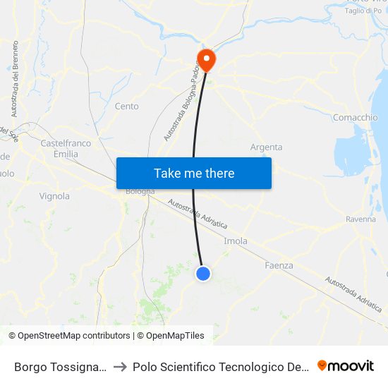 Borgo Tossignano Garibaldi to Polo Scientifico Tecnologico Dell'Università Di Ferrara map