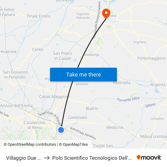 Villaggio Due Madonne to Polo Scientifico Tecnologico Dell'Università Di Ferrara map