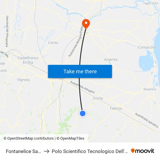 Fontanelice San Giovanni to Polo Scientifico Tecnologico Dell'Università Di Ferrara map