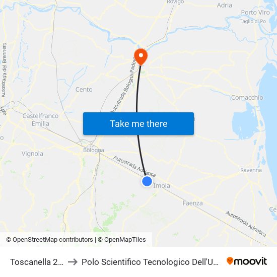 Toscanella 25 Aprile to Polo Scientifico Tecnologico Dell'Università Di Ferrara map