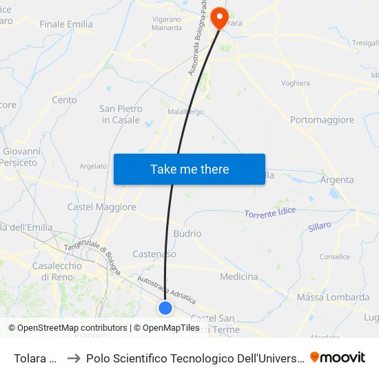 Tolara Bivio to Polo Scientifico Tecnologico Dell'Università Di Ferrara map