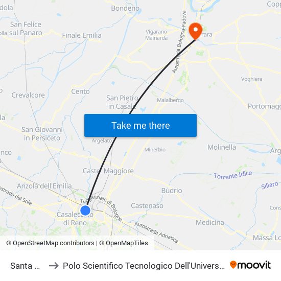 Santa Viola to Polo Scientifico Tecnologico Dell'Università Di Ferrara map