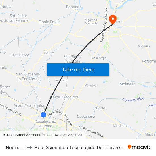 Normandia to Polo Scientifico Tecnologico Dell'Università Di Ferrara map