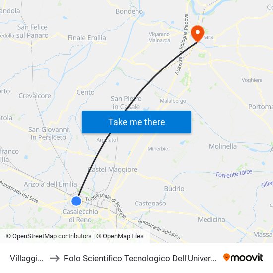 Villaggio Ina to Polo Scientifico Tecnologico Dell'Università Di Ferrara map