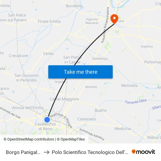 Borgo Panigale Stazione to Polo Scientifico Tecnologico Dell'Università Di Ferrara map