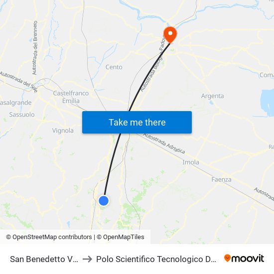 San Benedetto Val Di Sambro to Polo Scientifico Tecnologico Dell'Università Di Ferrara map
