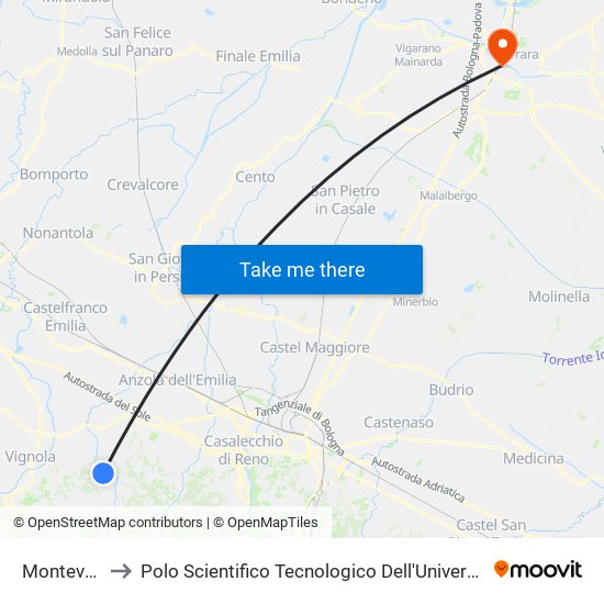 Monteveglio to Polo Scientifico Tecnologico Dell'Università Di Ferrara map