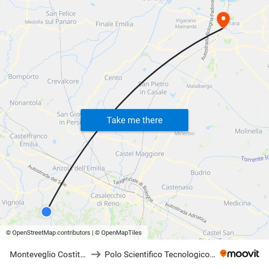 Monteveglio Costituzione Anna Frank to Polo Scientifico Tecnologico Dell'Università Di Ferrara map