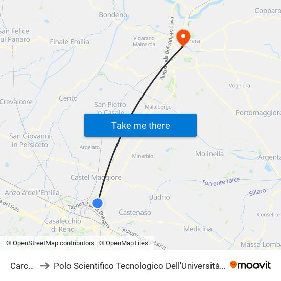 Carcere to Polo Scientifico Tecnologico Dell'Università Di Ferrara map