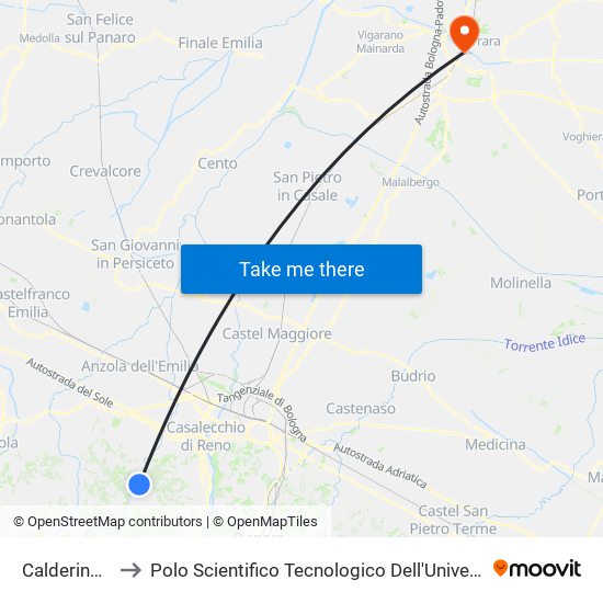 Calderino Orbi to Polo Scientifico Tecnologico Dell'Università Di Ferrara map