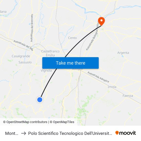 Montese to Polo Scientifico Tecnologico Dell'Università Di Ferrara map