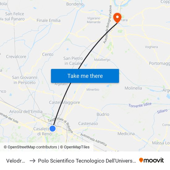 Velodromo to Polo Scientifico Tecnologico Dell'Università Di Ferrara map