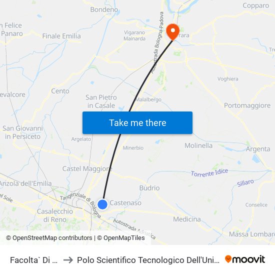 Facolta` Di Agraria to Polo Scientifico Tecnologico Dell'Università Di Ferrara map